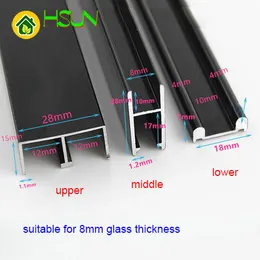 Black 5-8mm glass rail guide accessories showcase sliding door rail bread cabinet slot mute sliding door guide