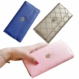 women Pu Leather Lg Wallet With Diamd Pattern Fi Coin Purse Card Holder Multi-Slot Crown Buckle Ladies Phe Bag New m1rd#