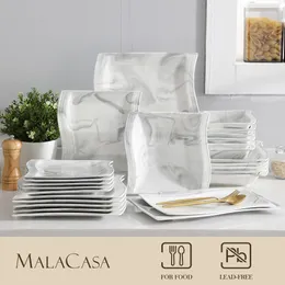 Malacasa Flora 26-częściowa nordycka europejska marmurowa szara porcelanowa zastawa stołowa z miską, talerzem obiadowym, talerzem deserów na 6