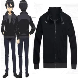 شخصية الكرتون Cos Sword Art Online Kirito جودة عالية الأنمي Cosplay Coate Coat Hoodie Black Halloween279G
