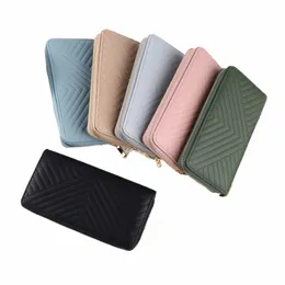 new fi solid color PU wallet girls zipper print clutch bag temperament simple sewing line coin purse 7387#