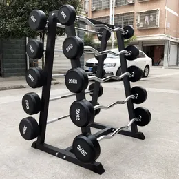 Barbell fixo de academia, barra reta, barra curva, barra emborrachada, aeróbica carregando, integrada, levantamento de peso