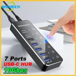 Hubs RSHTECH ST07C USB C HUB USB3.2 Gen 2 TYPEC Genişletici Bireysel Dokunmatik Anahtarlar Dizüstü Bilgisayar MacBook için Multiport USB HUBS Ayırıcı