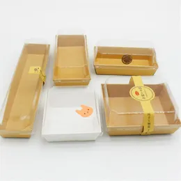 50sets Cookie White Cardboard Gift Box Diy Candy Bread Plastic PVC Backing Boxes Cupcake Kraft Paper Box مع غطاء شفاف