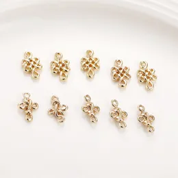 4pcs Bakır Kaplama 18K Gerçek Altın Mini Çin Düğümü Çift Asma Kolye Diy El Takı Küpe Aksesuarları Malzemeler