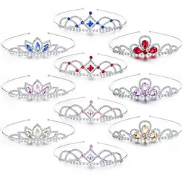 Saç klipleri barrettes 3pcs Set kızlar prenses rhinestone taç renkli kristal tiara kafa bant çocuk gelin düğün takı acce239i