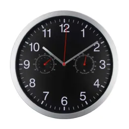 Metal Silent Quartz Wall Clock Ciche Sieket Thermometr Higrometr