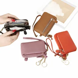 Fi Cowhide Women Wallet Multi Functial Multi Card Slots Wallet Solid Color Zipper Pures Q9D5＃