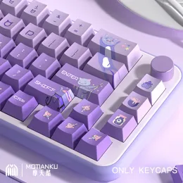 Aksesuarlar Sihirli Kedi Orijinal Tema Keycaps Mor Sevimli Karikatür Anime Kiraz Profili 7U ve ISO Keys ile Mekanik Klavye İçin Anahtar Kapı