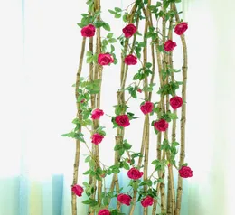 Decoração do casamento Artificial Rose Flower Garland Ivy Vine Decoração de parede de flor real Flores de seda de seda para casa Hangin8964090