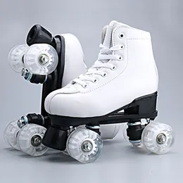 Japy künstliche Lederrollen Skates Skates Skates Frauen Männer Erwachsene zwei Leitungsschuhe Patinen mit weißen PU 4 Rädern