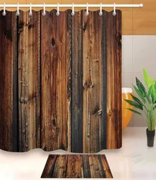 Rustic Wood Panel Brown Plank Fence Shower Curtain And Bath Mat Set Waterproof Polyester Bathroom Fabric For Bathtub Decor 2112239019505