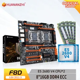 Anakartlar Huananzhi X99 F8D LGA 20113 Xeon X99 Intel E5 2680 V4*2 ile Anakart 8*16GB DDR4 RECC Memory Combo Kit NVME SATA