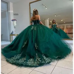 Grün vom Schulterballkleid geschwollener süßer 16 Kleid Perlen Quinceanera Kleider Schnürung Rücken 15 Jahre Partyabendkleider BC14539 2023 2024