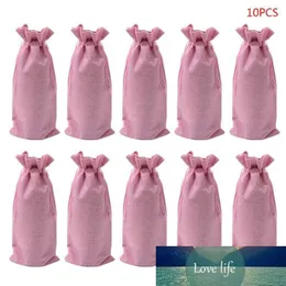 10pcs linho rústico amarrar champanhe champanhe saco de garrafa de garrafa de presente wrap314c