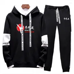 Tracce maschili 2024 autunno wtf world taekwondo federation stampa uomini di alta qualità lace-up desigde set di pantaloni con felpa con cappuccio