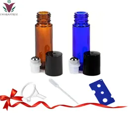Rolto di vetro AmberBlue spesso 10 ml su bottiglie a rulli per bottiglie per oli essenziali aromaterapia in metallo in acciaio a sfera1438394