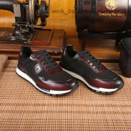 Berluti High End Mens Sports Leather Shoes مع جلد البقرة الأصلي المرسوم يدويًا أعلى مصنوعة يدويًا للمشي لمسافات طويلة وتشغيل VR74