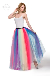 Kolor jednorożca Puffy kobiety Crinoline Tutu spódnice długie Rainbow Bridal Petticoats Cosplay Underskirt Rockabilly Tutu Party Spódnice