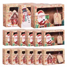 3pcs Frohe Weihnachten Kraftpapier Süßigkeiten Box Cookie Geschenkbox Verpackungstasche Dekor für Home Party bevorzugt Neujahr Weihnachten Noel Navidad