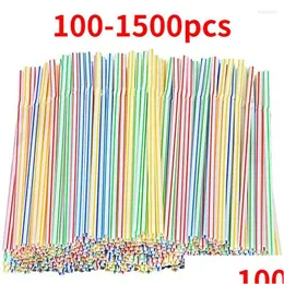 Disposable Cups Straws Sts 100/600/1500Pcs 21Cm Colorf Plastic Curved Drinking Wedding Birthday Party Bar Kitchen Drink Accessorie Dhpdh