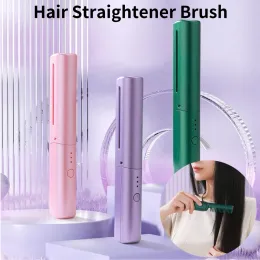 Brushes Cordless Hair Straightener Brush AntiScald 70Mins Long Battery Life USB Rechargeable Hot Comb Hair Straightener for Home Travel