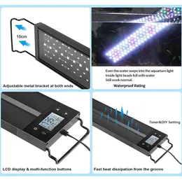 Programma 18inch-24-tums/45 cm akvarium LED Full Spectrum 24W Moonlight Sunrise Sunset Led Aquarium Plant Grow Lamp för fiskbehållare