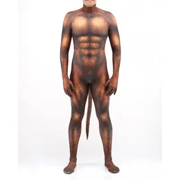 Zawalaland Catsuit Stampa leopardo di alta qualità uomini Wetlook Carattere Cosplay costumi di Halloween Body Fancy Zentai con coda