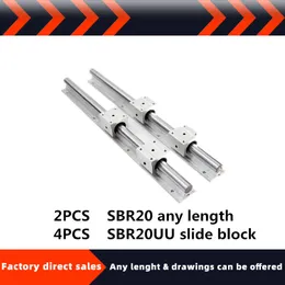 SBR Linear Rail 2PCS SBR20 20mm السكك الحديدية الخطية أي دليل طول السكك الحديدية + 4PCS SBR20UU كتلة لقطع غيار CNC