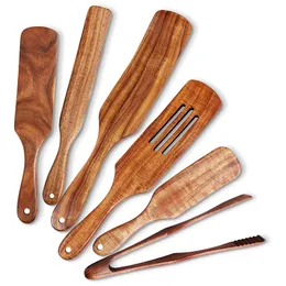 6 Stcs Holzspurtle Set Teaks Spurtle Set Hitzebeständiges hölzerne Spatel Kochutensilien Set Nicht-Schicht-Löffel