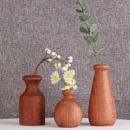 Vasen 1PC Ebony Holz Vase Wohnzimmer getrocknete Blumen Pflanzen feste Holzköpfe Home Office Schreibtisch Dekoration Zubehör