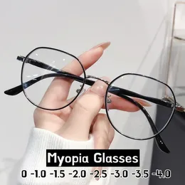 Solglasögon rund ram anti blå ljus myopia glasögon klassiska metall kvinnor vintage retro minus diopter glasögon mode optisk glasögon