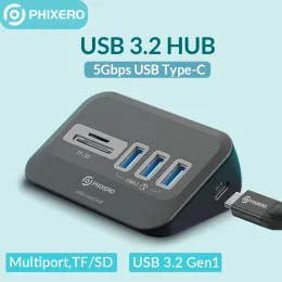 ステーションPhixero USB C HUB 3.2ドッキングステーションハブハブタイプCスプリッターアダプタースイッチドックマルチポートSDカードソケットラップトップ3.0