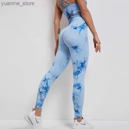 Yoga Roupfits Women Women Active Wear Tie Tie Dye Yoga Booty Scrunch Leggings Gym Winout Fitness Running Tie Dye Scrunch Legging Y240410