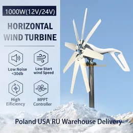 1000W Rüzgar Enerjisi Türbinleri Jeneratörü 12V 24V Yel Değirmeni Jeneratörü MPPT Kontrolörlü Tekne İçin Düşük Gürültü Düşük Rüzgar Hızı Başlangıç