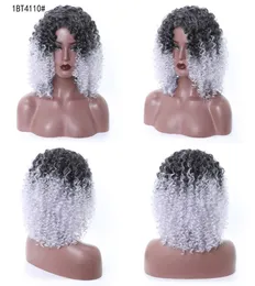 Pixie Cut Curly Ombre Bob Wig Blue Grey Blonde färgad kort syntetisk peruk med lugg för svarta kvinnor värmebeständiga cosplay machi6672201