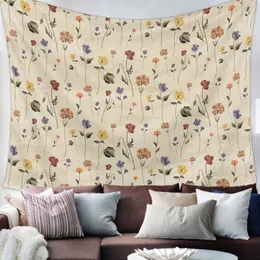 Retro Floral Wildflowers Printed Large Tapestry Hippie Wall Hanging Boho Tapestries Room Art Decor Aesthetic Mats Sheet Blanket