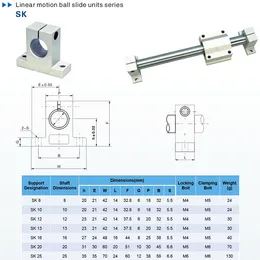 1/4st Lager Support SK8 SK10 SK12 SK16 SK20 SK25 Linjär järnvägsaxel Support för Axis XYZ Tabell CNC Router av 3D -skrivardelar