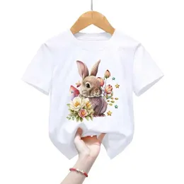 T-Shirts Kinder T-Shirts Osterhasen Print Kinderkleidung Kleidung Jungen Mädchen Cartoon Blume Tops Vintage Animal Casual Fashion Kids T-Shirts 240410