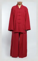 Unisex Sommer Baumwollline Buddhist Zen Kleidung Kampfkunst Wushu Kung Fu Uniformen Buddha Shaolin Monk Lay Anzüge rot/blau