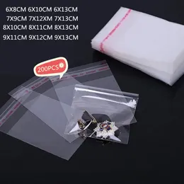 200pcs 6x8 6x13 7x9 8x10 9x11 9x13cm küçük boyutlu şeffaf kendi kendine yapışkanlı selofan poli hediye takı paketleme çantaları