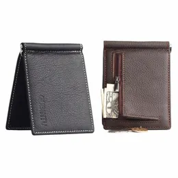 Gubintuポータブルミニメンズ本物の革のMey Clip Wallet with Coin Pocket Small Card C Holder Metal Mey Clamp for Male U99v＃