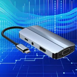 Hubs 7 em 1 adaptador multitor 5 Gbps C divisor de estação USB C PD 100W USB 3.0/2.0 1080p VGA 4K Porta