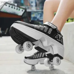Inline Roller Skates 2022 Deform Wheel Skates Roller Skate Shoes With 4-Wheel Casual Deformation Parkour Runaway Sneakers For Children Rounds Walk Y240410