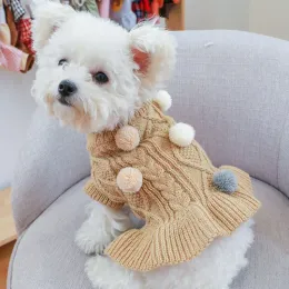 Winter Dog Cat Sweater Skirt Knitwear Soft Warm Ball Dog Clothes For Dogs Cats Coat For Small Yorkie Chihuahua Pet Clothing