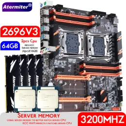 Motherboards Atermiter Dual X99 Motherboard With LGA 20113 XEON E5 2696 V3*2 With 4pcs X 16GB = 64GB DDR4 3200MHz Server Memory Combo Kit