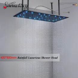 40*80cm łazienka luksusowy showr głowica sqaure duży opad deszczu prysznic matowe czarne krany prysznicowe akcesoria do sufitu