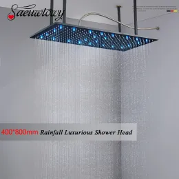 40*80cm Banheiro de luxo Showr Head SQAURE Big Rainfall Chuveiro Cabeça Matte Black Shower Torneiras Acessório para teto