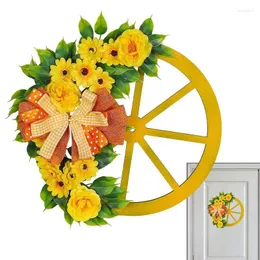 Decorative Flowers Yellow Wreath Rustic Round Artificial Spring Wreaths Dot Plaid Bowknot Durable Multiusage Garland Home Decor Supplies