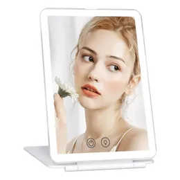 2024 Folding LED Mirror Touch Screen Makeup Mirror 3 Färger Lättlägen Kosmetiska speglar USB -uppladdningsbar fällbar sminkspegel